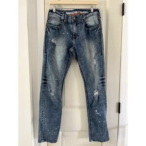 American Fighter Jeans Men's 32 Defender Slim Fit Med Wash Distress Embroidered